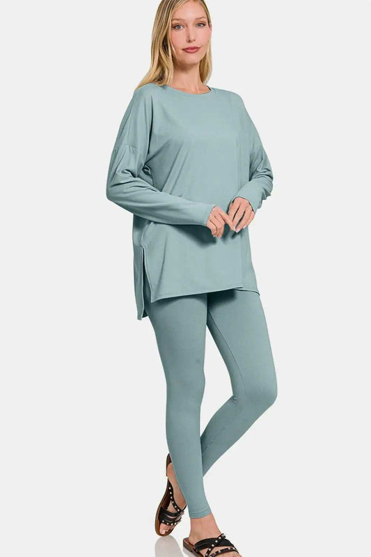Zenana Full Size Brushed Microfiber Top and Leggings Lounge Set - Trendsi - Flyclothing LLC