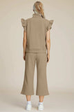 Double Take Full Size Texture Ruffle Short Sleeve Top and Wide Leg Pants Set - Trendsi - Flyclothing LLC