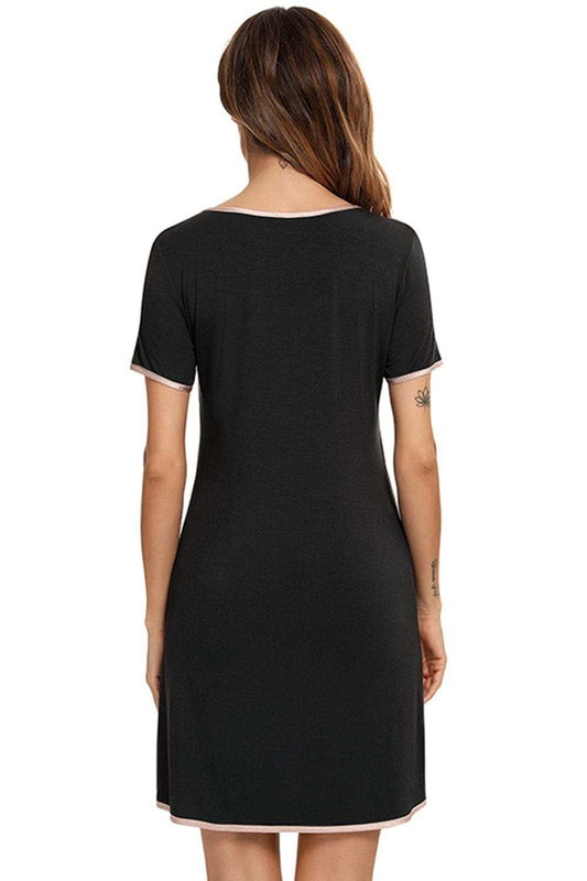 Contrast Trim Pocketed Round Neck Lounge Dress - Trendsi - Flyclothing LLC