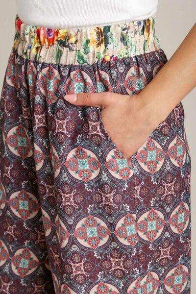 Umgee Full Size Mixed Print Elastic Waistband Pants Plus Size - Trendsi - Flyclothing LLC