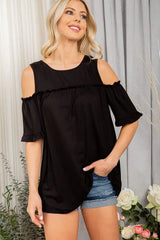 Heimish Full Size Frill Round Neck Cold Shoulder T-Shirt Plus Size - Trendsi - Flyclothing LLC
