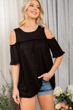 Heimish Full Size Frill Round Neck Cold Shoulder T-Shirt Plus Size - Trendsi - Flyclothing LLC