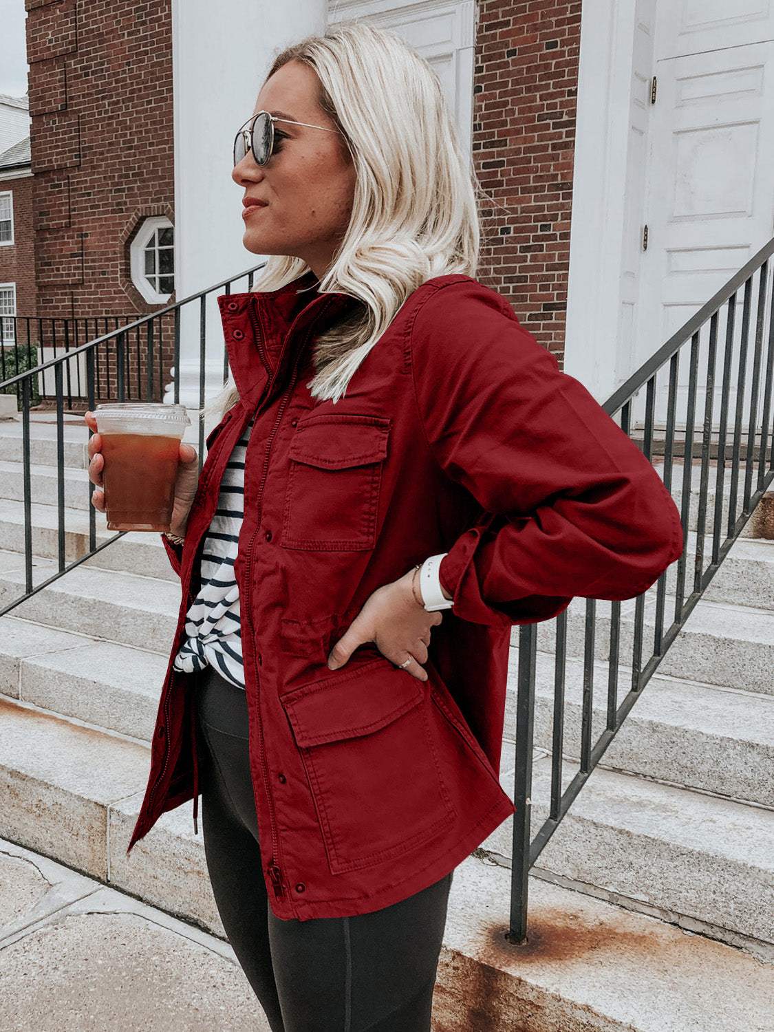Pocketed Long Sleeve Zip Up Jacket - Trendsi - Flyclothing LLC