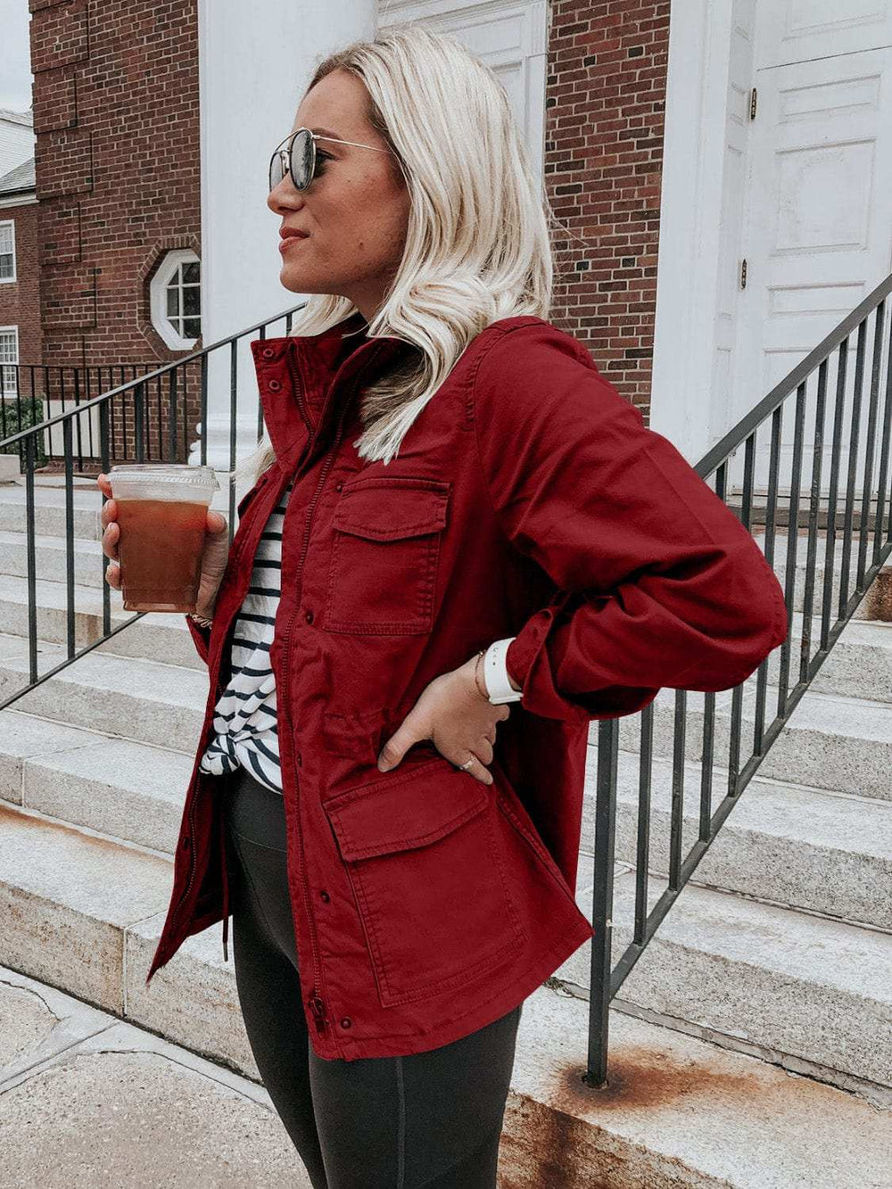 Pocketed Long Sleeve Zip Up Jacket - Trendsi - Flyclothing LLC