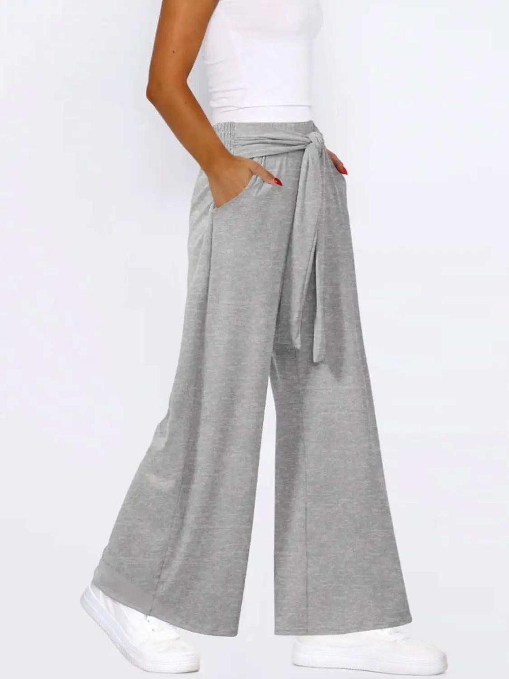 Tied Wide Leg Pants with Pockets - Trendsi - Flyclothing LLC