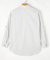 Striped Collared Neck Long Sleeve Shirt - Trendsi - Flyclothing LLC