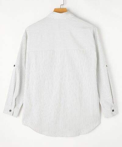 Striped Collared Neck Long Sleeve Shirt - Trendsi - Flyclothing LLC