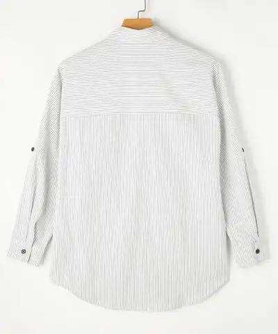 Striped Collared Neck Long Sleeve Shirt - Trendsi - Flyclothing LLC