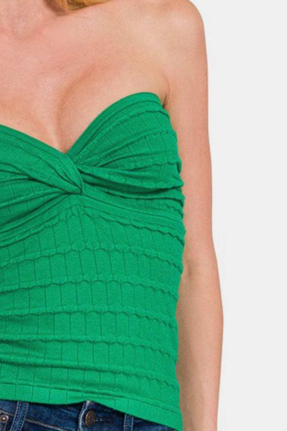Zenana Ruched Twisted Sweetheart Neck Top - Trendsi - Flyclothing LLC