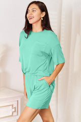 Basic Bae Bamboo Full Size Round Neck Drop Shoulder T-Shirt and Shorts Set - Trendsi - Flyclothing LLC