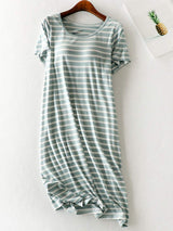 Striped Round Neck Short Sleeve Dress - Trendsi - Flyclothing LLC
