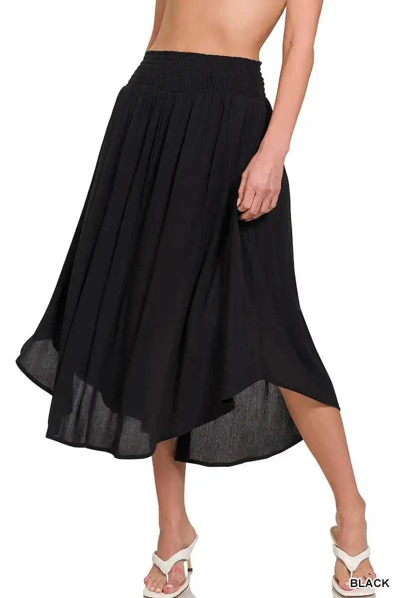 Zenana Woven Crinkle Smocked Waist Maxi Skirt W Pockets - Trendsi - Flyclothing LLC