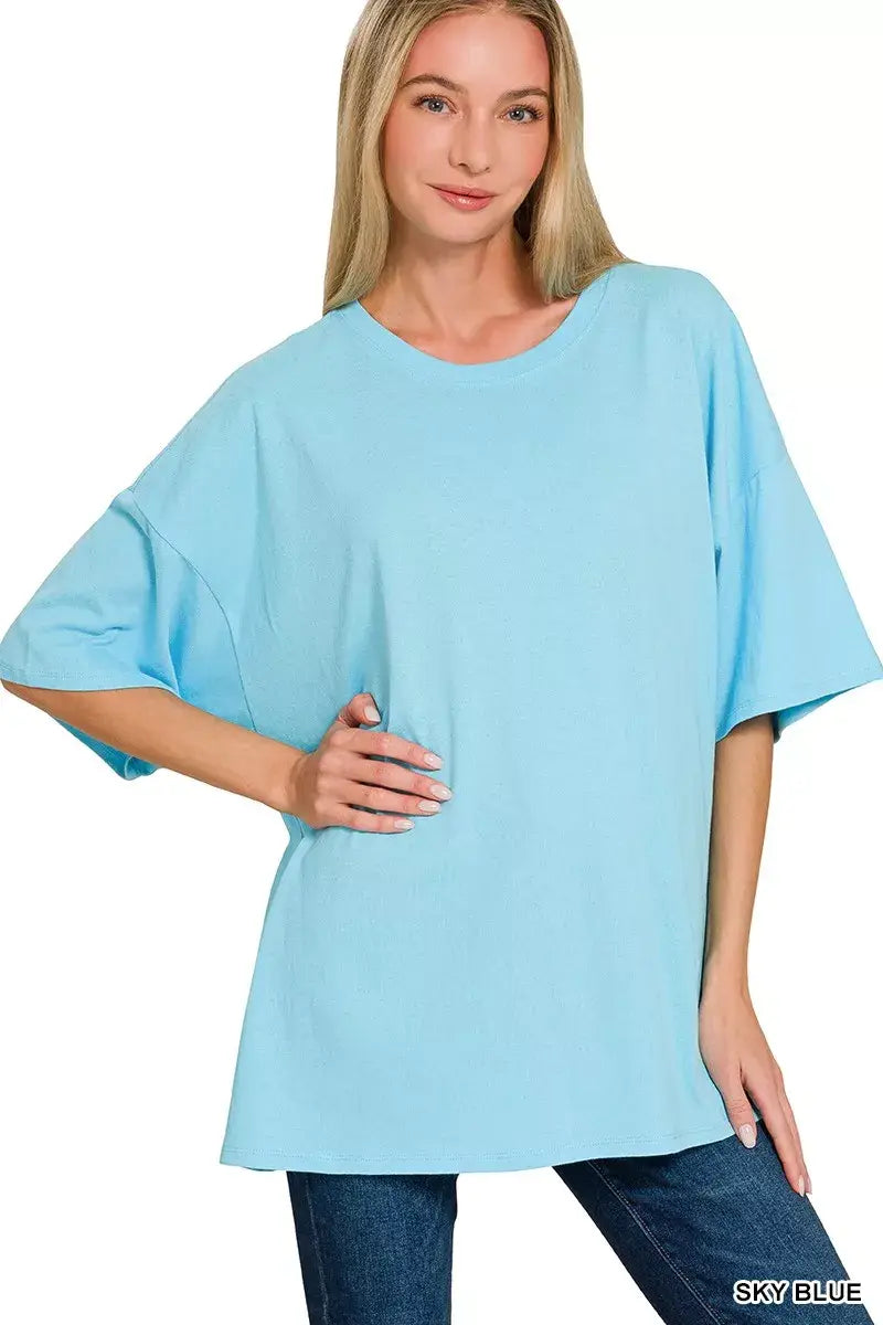 Zenana Cotton Short Sleeve Oversized Tunic Tee - Trendsi - Flyclothing LLC