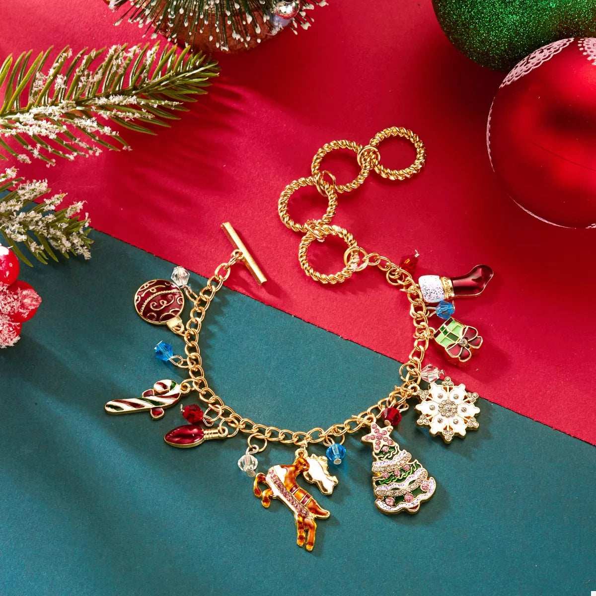 18K Gold-Plated Christmas Charm Bracelet - Trendsi - Flyclothing LLC