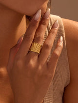 18K Gold-Plated Wide Band Statement Ring - Trendsi - Flyclothing LLC