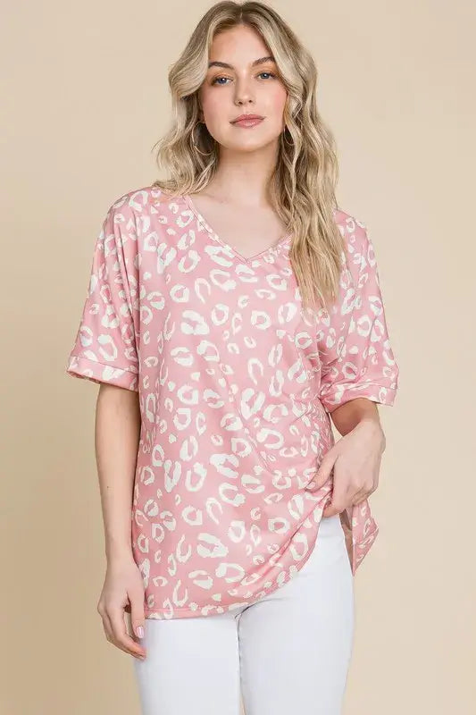 BOMBOM Loose Fit Animal Print Soft Knit Top - Trendsi - Flyclothing LLC