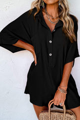 Half Button Collared Neck Romper - Trendsi - Flyclothing LLC