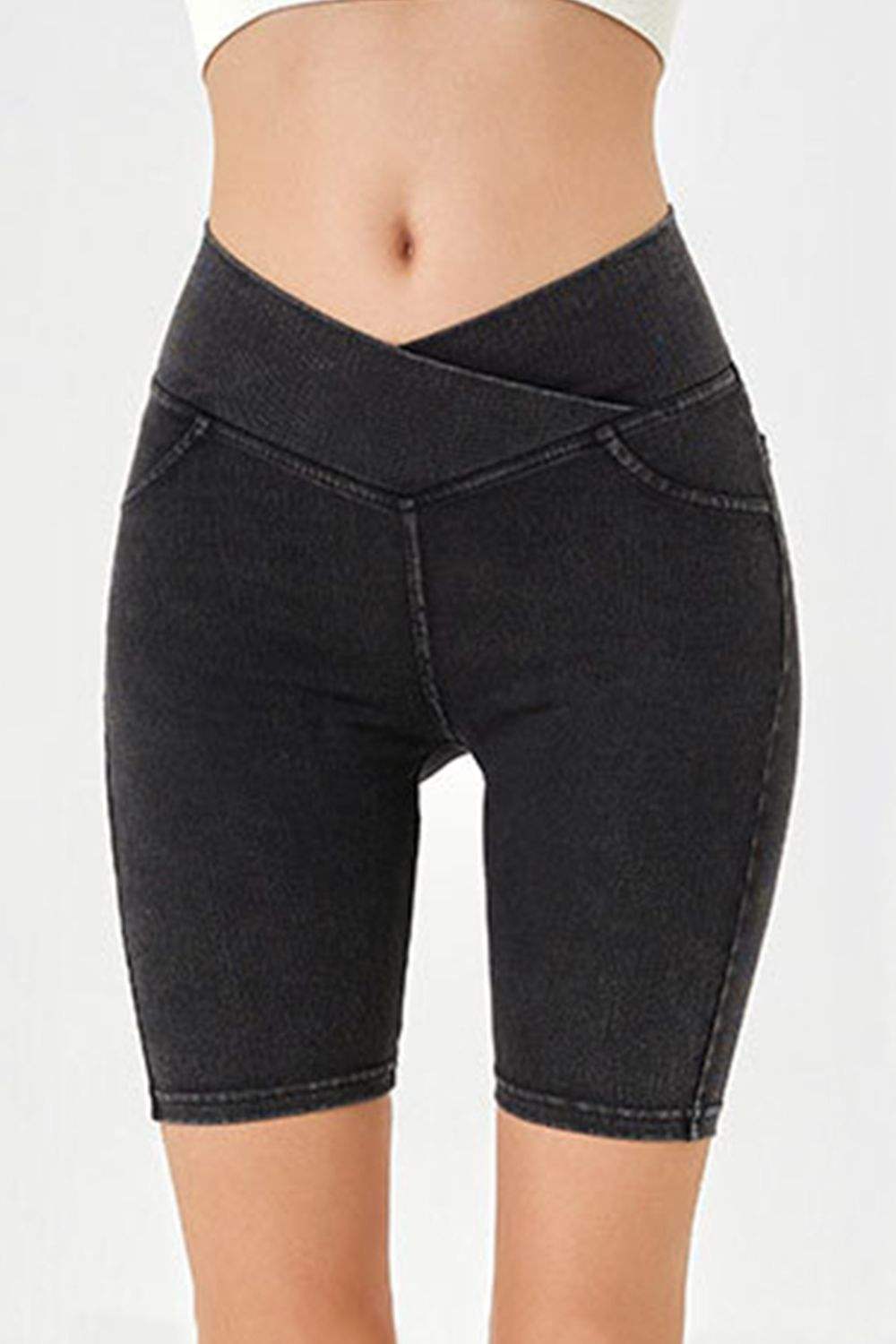 Basic Bae Asymmetrical Waist Denim Shorts with Pockets - Trendsi - Flyclothing LLC