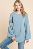 BOMBOM Long Sleeve Curved Hem Ribbed T-Shirt - Trendsi