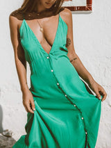 Buttoned Plunge Midi Cami Dress - Trendsi - Flyclothing LLC