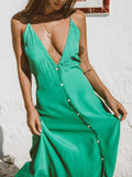 Buttoned Plunge Midi Cami Dress - Trendsi