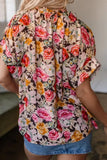 Floral Tie Neck Short Sleeve Blouse - Trendsi
