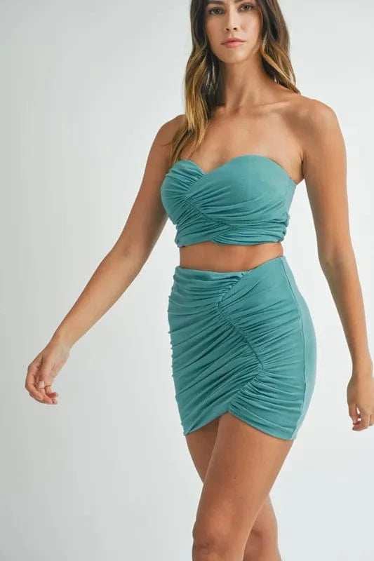 MABLE Ruched Tube Crop Top and Skirt Set - Trendsi - Flyclothing LLC