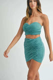 MABLE Ruched Tube Crop Top and Skirt Set - Trendsi - Flyclothing LLC