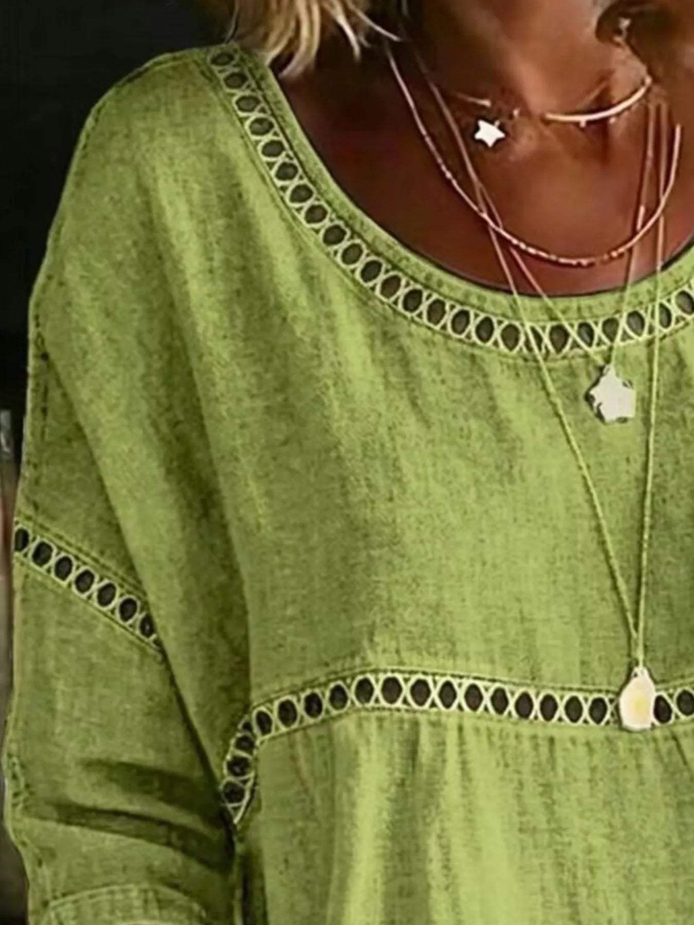 Full Size Hollow Out Round Neck Top Plus Size - Trendsi - Flyclothing LLC