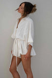 Tied Button Up Collared Neck Romper - Trendsi - Flyclothing LLC