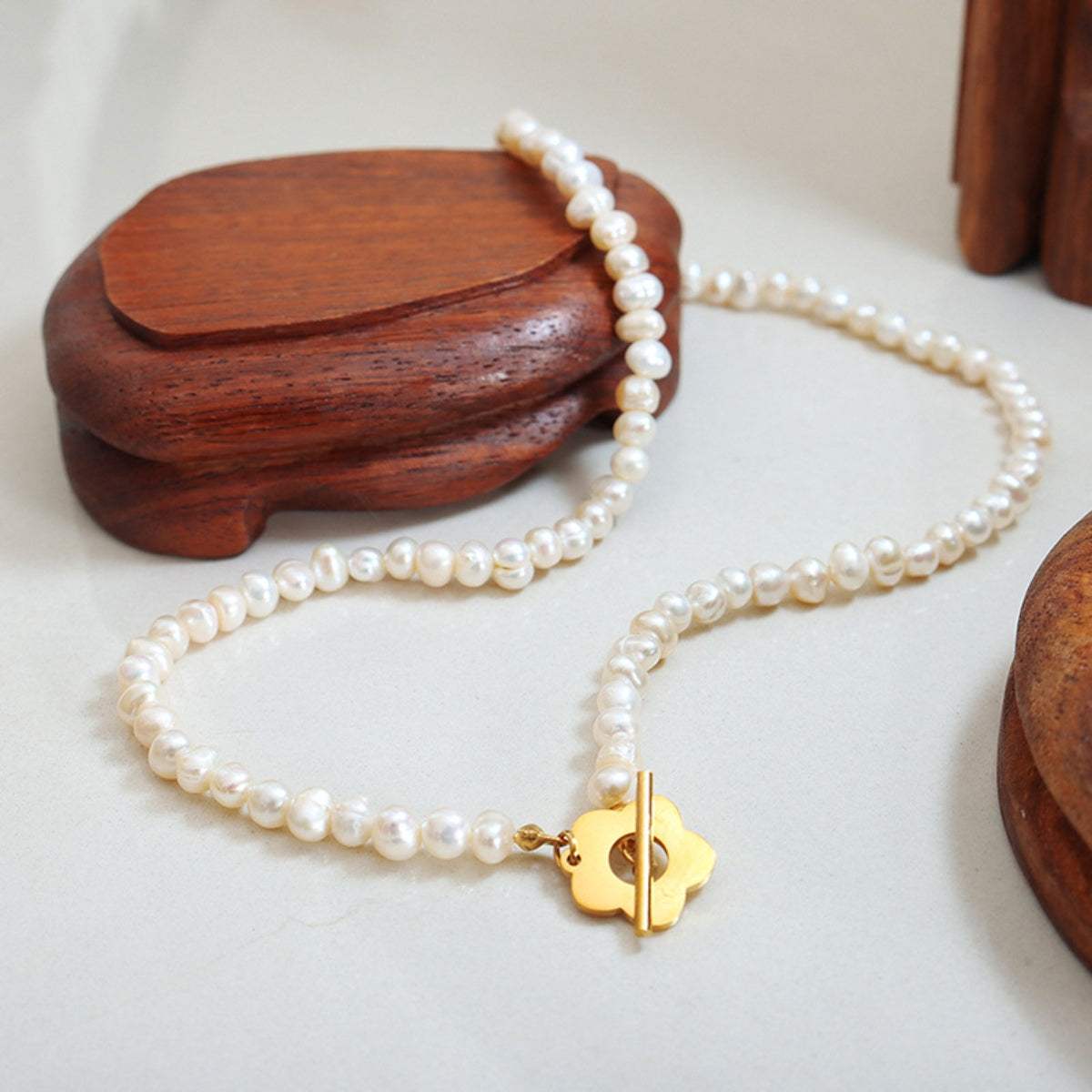 Titanium Steel Pearl Flower Necklace - Trendsi - Flyclothing LLC
