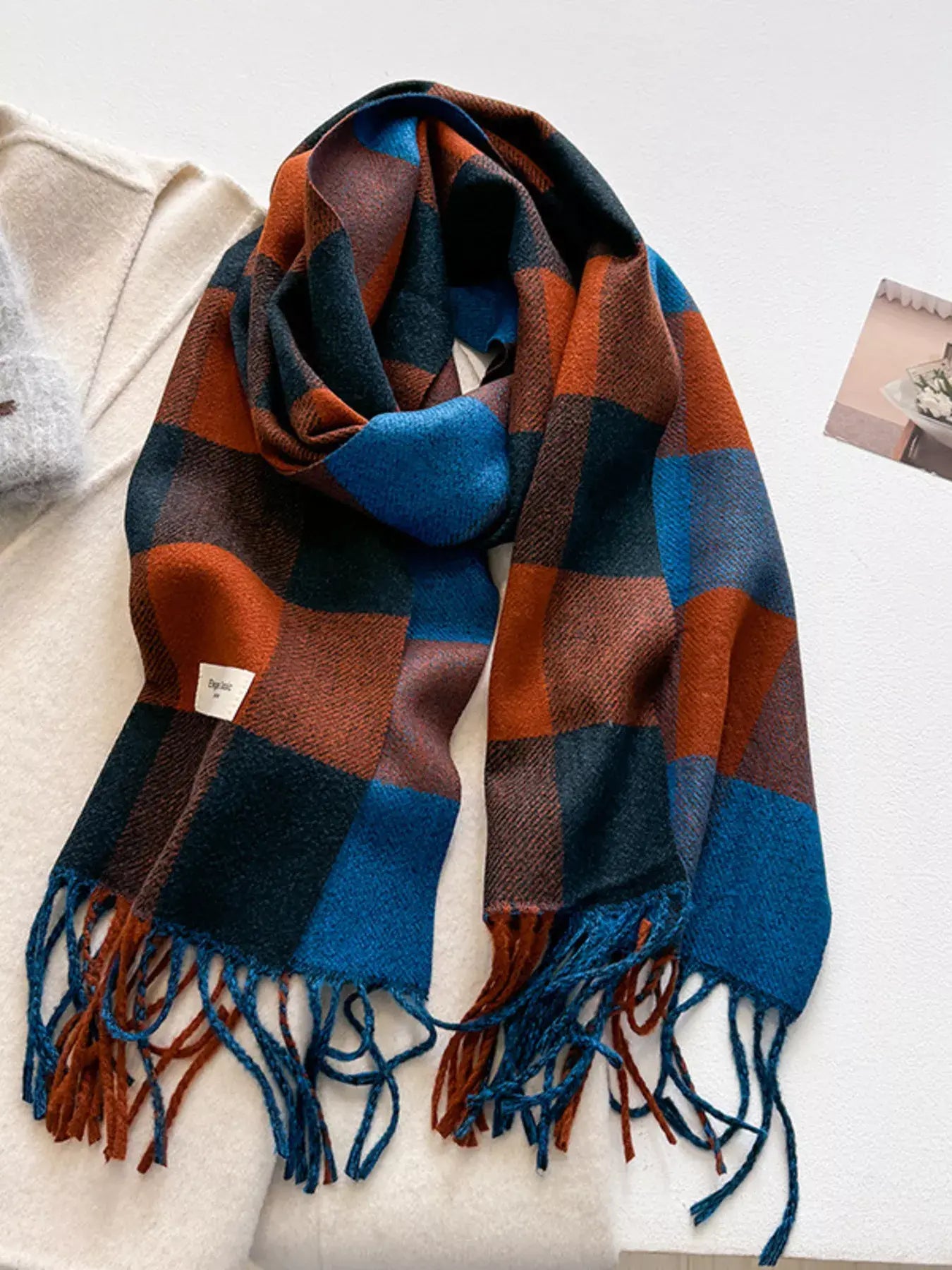 Plaid Fringe Scarf - Trendsi - Flyclothing LLC