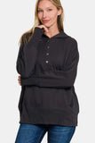 Zenana Half Snap Long Sleeve Hoodie with Kangaroo Pocket - Trendsi - Flyclothing LLC