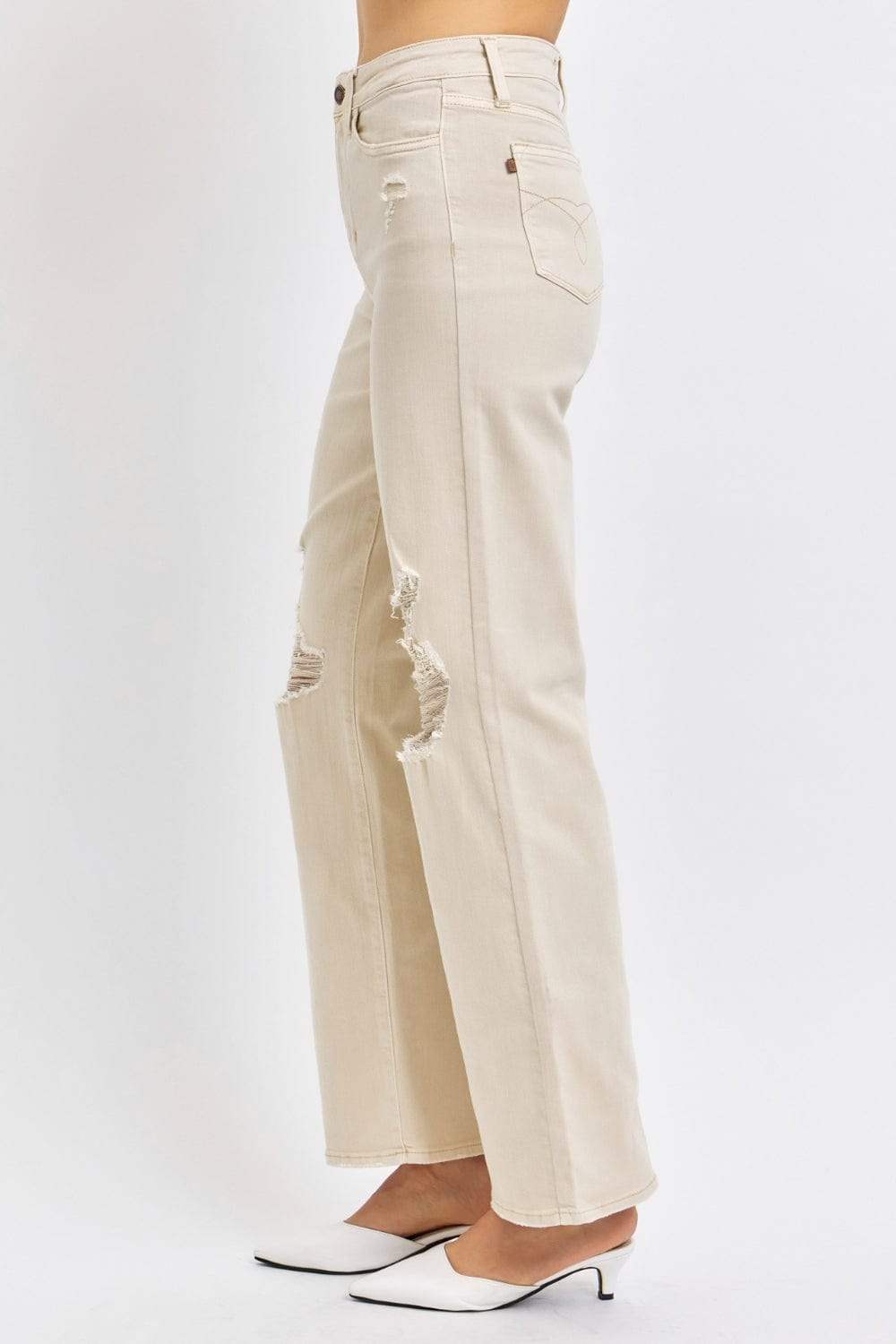 Judy Blue Full Size High Waist Distressed Wide Leg Jeans - Trendsi - Flyclothing LLC