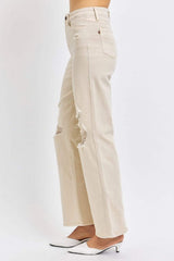 Judy Blue Full Size High Waist Distressed Wide Leg Jeans - Trendsi - Flyclothing LLC