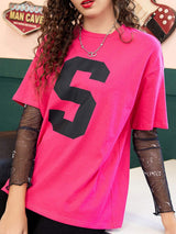 Letter Graphic Round Neck Half Sleeve T-Shirt - Trendsi - Flyclothing LLC