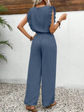 Lace Trim Round Neck Top and Pants Set - Trendsi