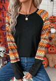 Printed Round Neck Raglan Sleeve Blouse - Trendsi - Flyclothing LLC