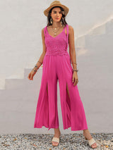 V-Neck Wide Strap Slit Jumpsuit - Trendsi - Flyclothing LLC