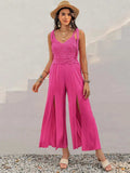 V-Neck Wide Strap Slit Jumpsuit - Trendsi - Flyclothing LLC