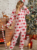 Fuzzy Geometric Half Zip Hooded Jumpsuit - Trendsi