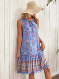 Tie Neck Sleeveless Floral Dress - Trendsi - Flyclothing LLC