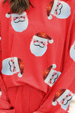 Sequin Santa Round Neck Long Sleeve Top and Shorts Set - Trendsi