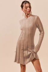 SO ME Ribbed Long Sleeve Mini Sweater Dress - Trendsi - Flyclothing LLC