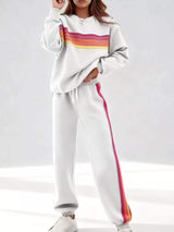 Striped Round Neck Sweatshirt and Pants Set - Trendsi - Flyclothing LLC