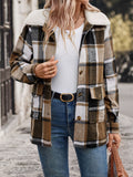 Perfee Pocketed Plaid Button Up Collared Neck Jacket - Trendsi