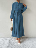 Tie Waist Long Sleeve Dress - Trendsi - Flyclothing LLC