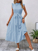Tied Ruffled Cap Sleeve Midi Dress - Trendsi - Flyclothing LLC