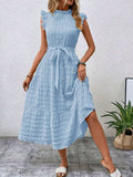 Tied Ruffled Cap Sleeve Midi Dress - Trendsi - Flyclothing LLC
