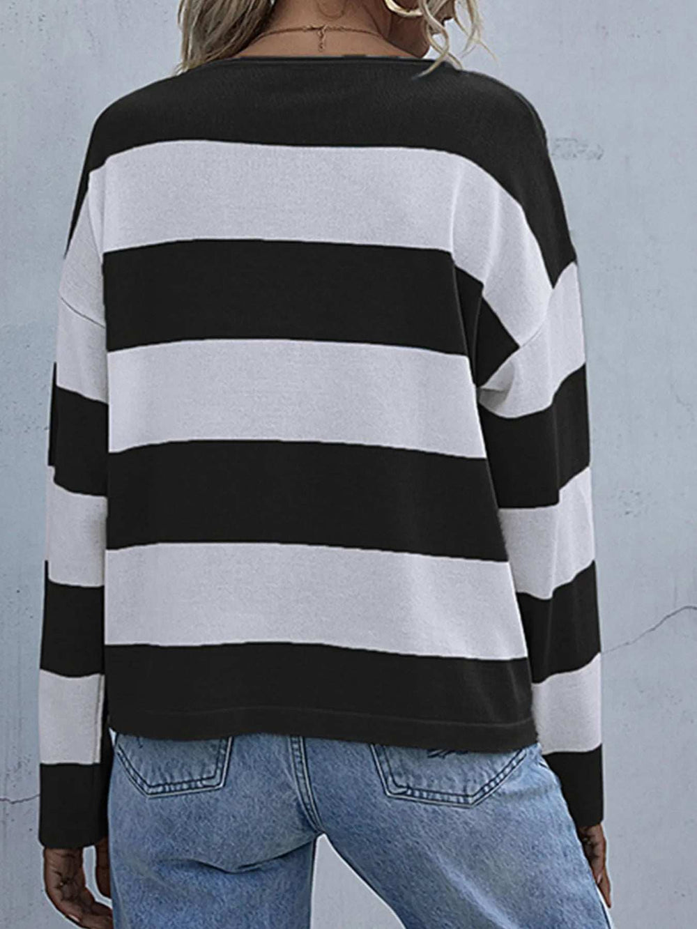 Striped Casual Long Sleeve Knit Top - Trendsi - Flyclothing LLC